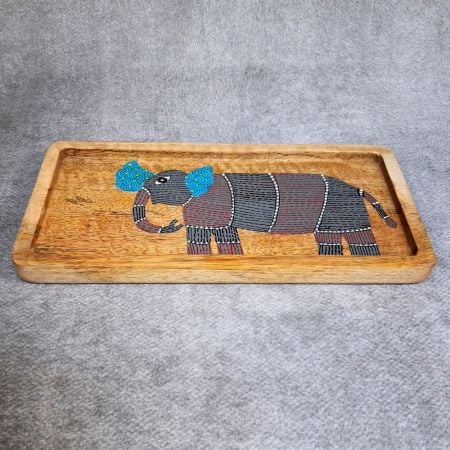 Handcrafted Mango Wood Elephant Hand Painted Serving Tray